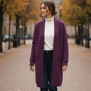 Chico's Womens Open Cardigan Sweater Duster Knit Cotton Cottagecore Purple L